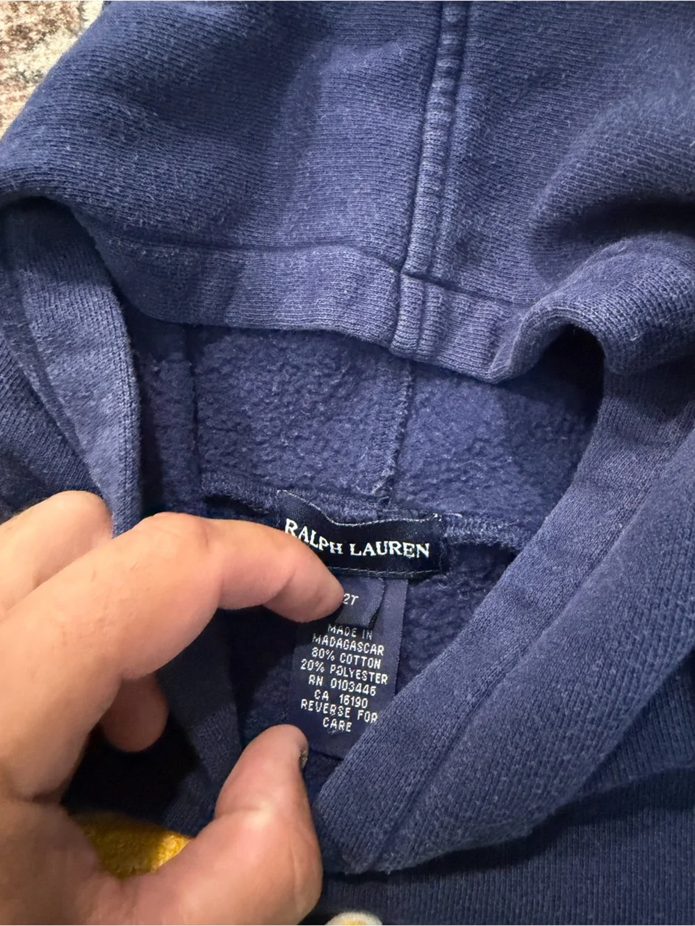 Ralph Lauren Navy Sweatshirt with Yellow Script Logo